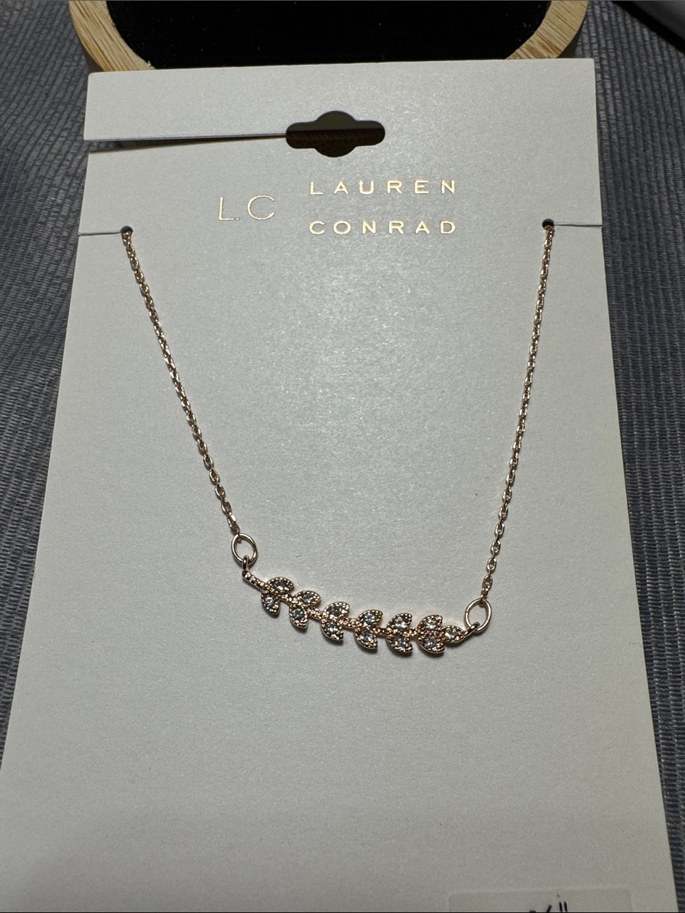 LC Lauren Conrad Rose Gold Leaf Link Necklace with Crystals